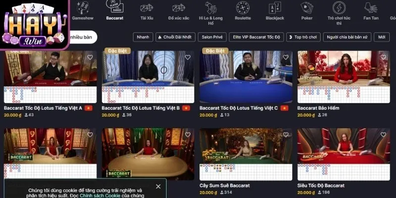 Baccarat online Haywin là game chơi HOT